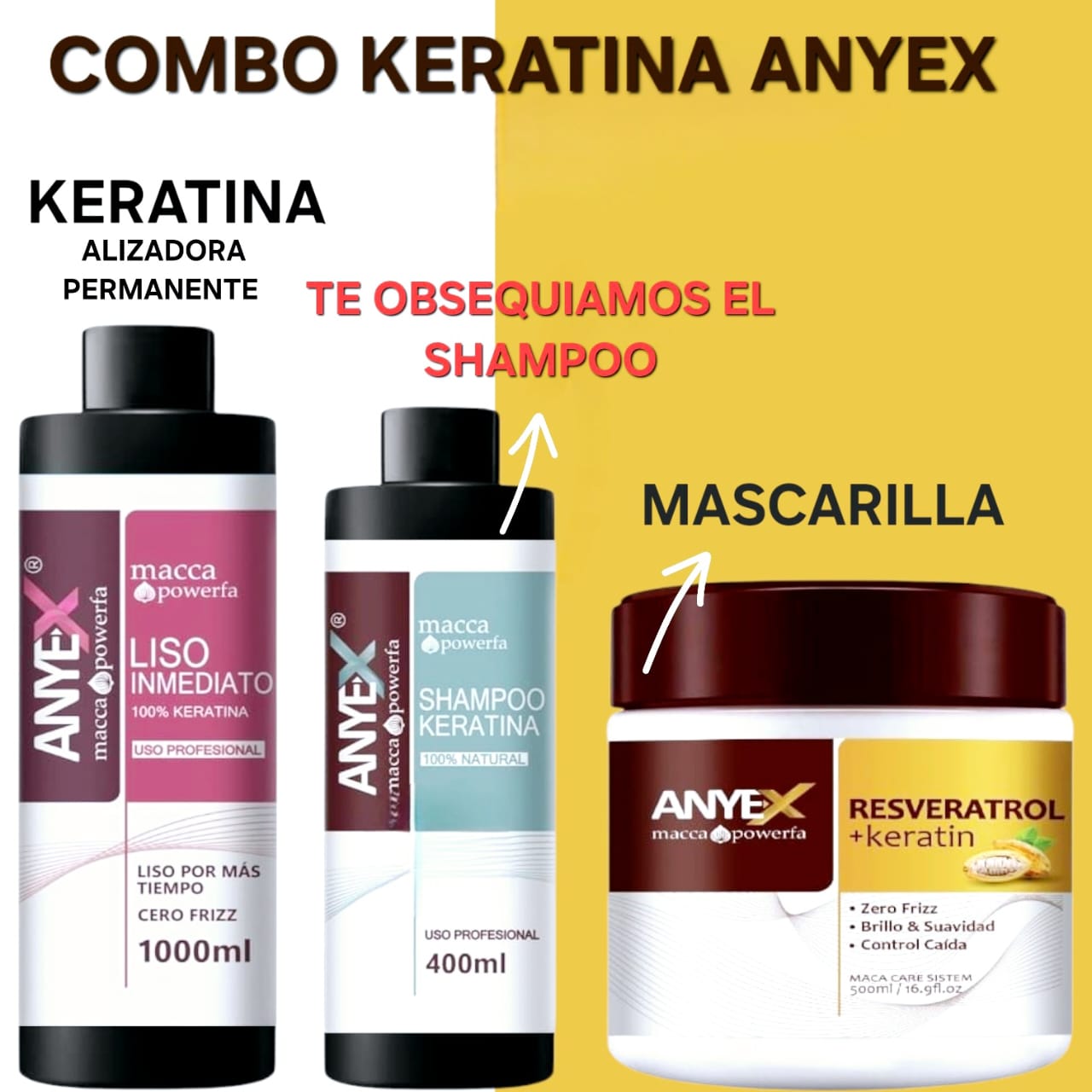 COMBO KERATINA ANYEX + MASCARILLA Y SHAMPOO GRATIS